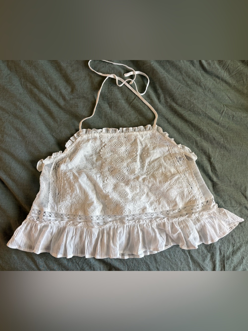 Altar'd State White Lace Halter Ruffle Crop Top